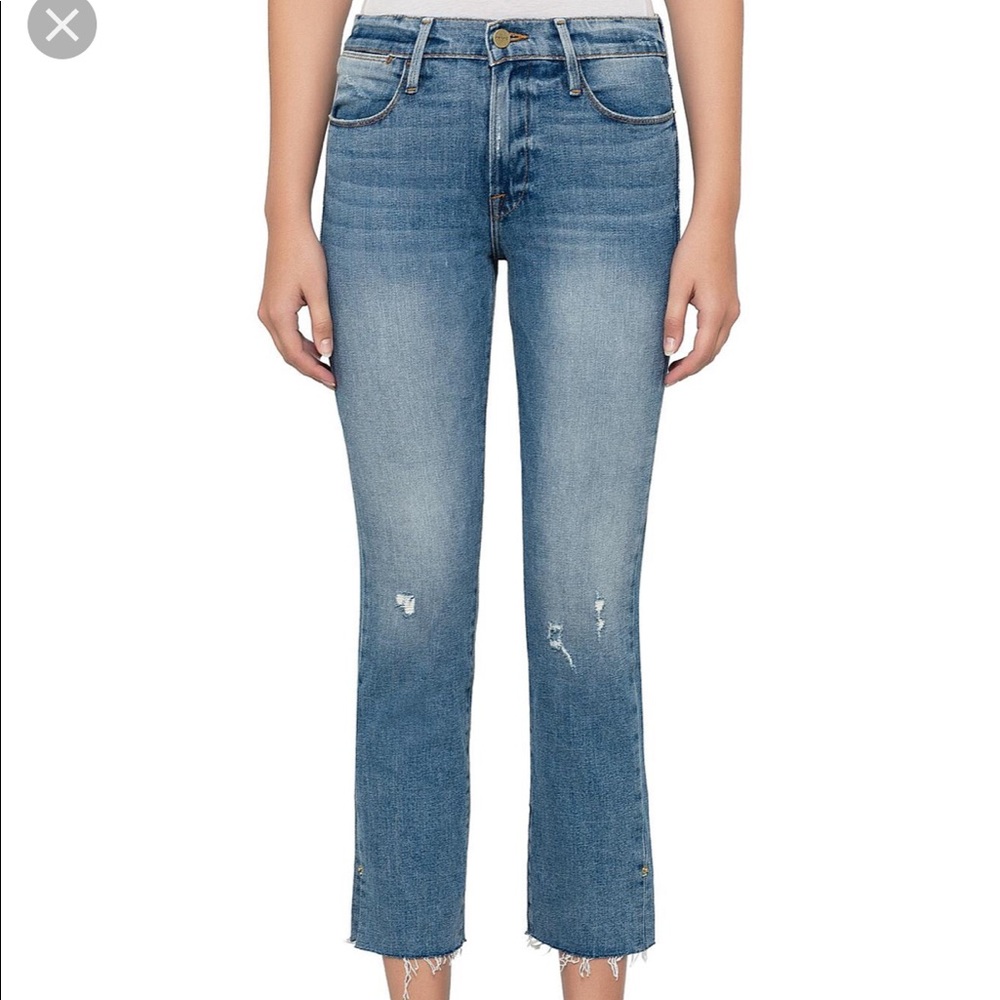 Frame Le High Straight Leg Slit Rivet Hem Jean